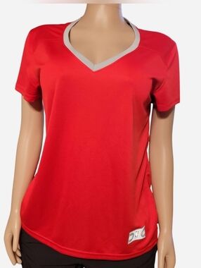 NBA Red V-Neck Short Sleeve Tee with Cream Trim